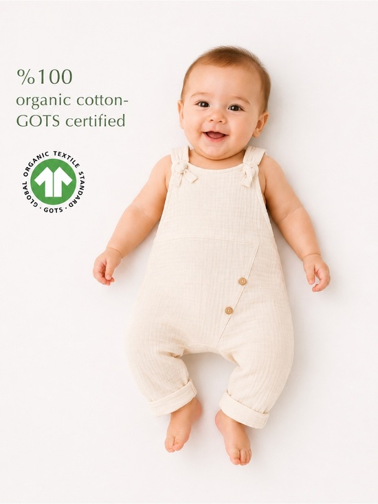 babycosy Other - Organic Cotton Baby Overalls White 9-12M GOTS Certified Romper